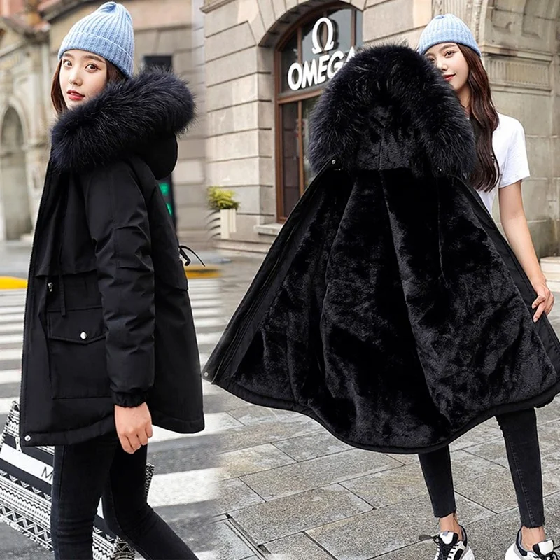 

Jacket 2024 New Style Cotton Padded Warm Winter Jacket Women Casual Parka Winter Clothes Fur Lining Hooded Parka Ladies Jacket