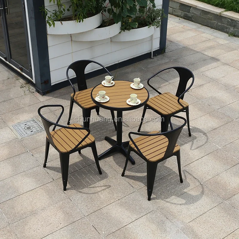Outdoor furniture garden plastic wood dining set coffee table and chair
