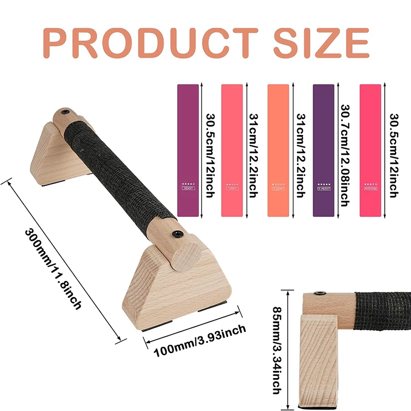Wooden Push Up Stand with 5 Resistance Bands Men's and Women's Aerobic Exercise Strength Training Home Fitness Equipment