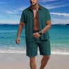2025 summer men's beach light casual fashion city everything lapel button color shirt short-sleeved shorts set 6