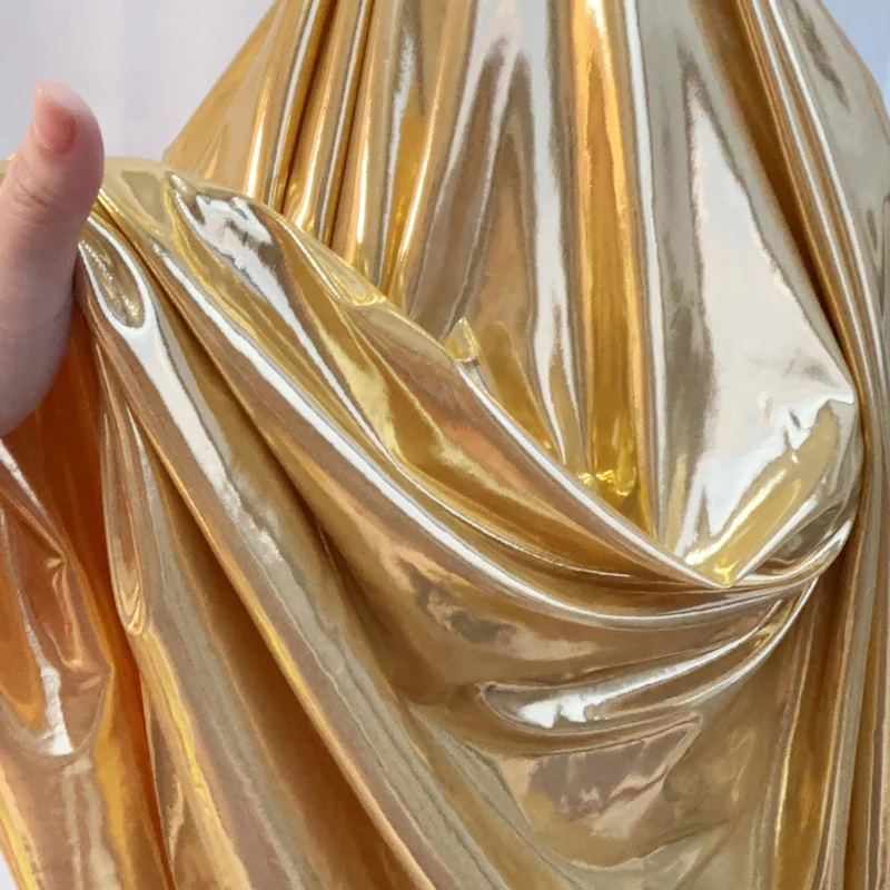 Gold Liquid Metallic Spandex Lame Fabric for Dance Wear Costumes Dresses Leggings Background Decoration Clothing DIY Material