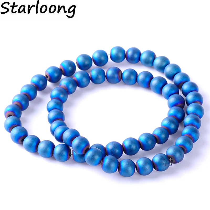 

Top quality 8mm Natural stone matt blue round ball shape loose hematite beads for DIY jewelry necklace bracelet making