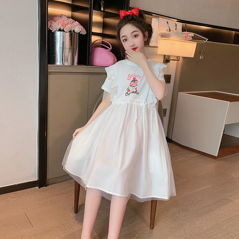 

Girls' Short Sleeve Dress 2023 Summer New Children's Princess Little Girls' Dress Elegant and avant-garde Design Advanced Dress