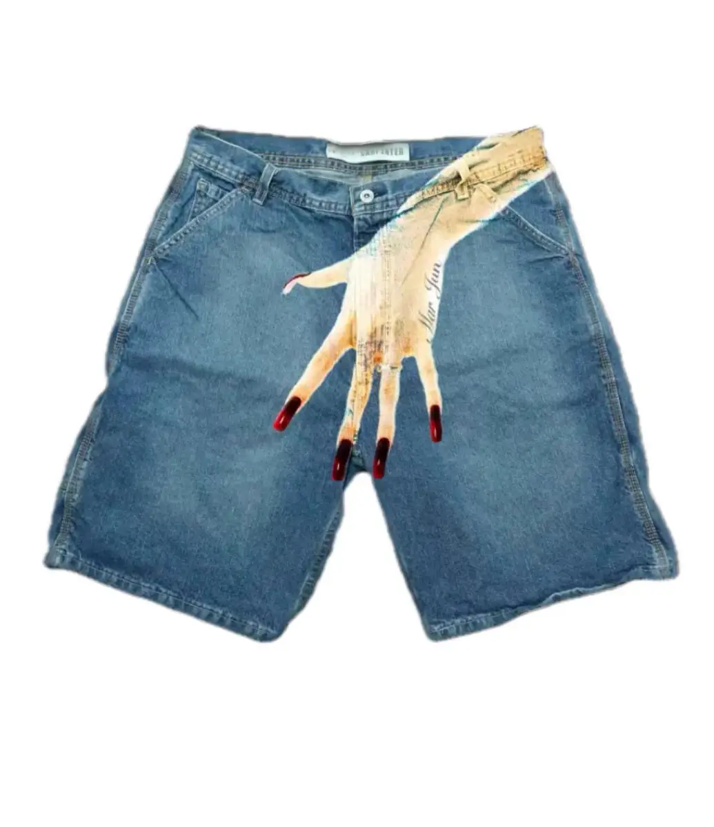 Y2K Baggy Denim Shorts vintage Finger Print Hip Hop gym shorts Harajuku Summer Men Women Gothic Men Basketball Shorts Streetwear 6
