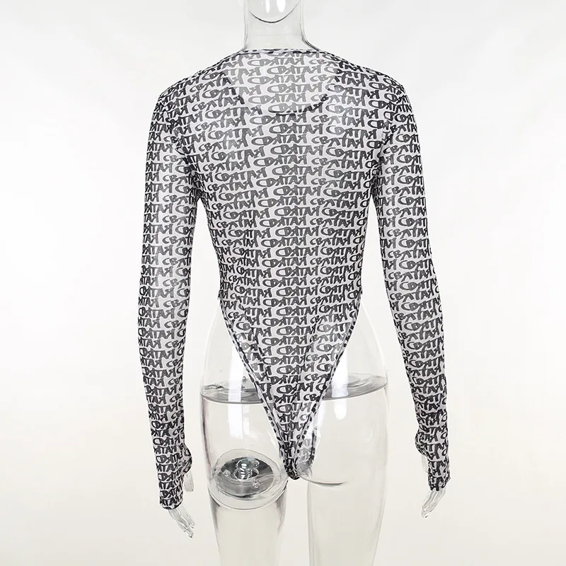 Character Print Long Sleeve Sexy Bodysuit Lingerie Para Mujer De Vestir Bodycon Graphic Aesthetic Clothes O-Neck Slim Streetwear