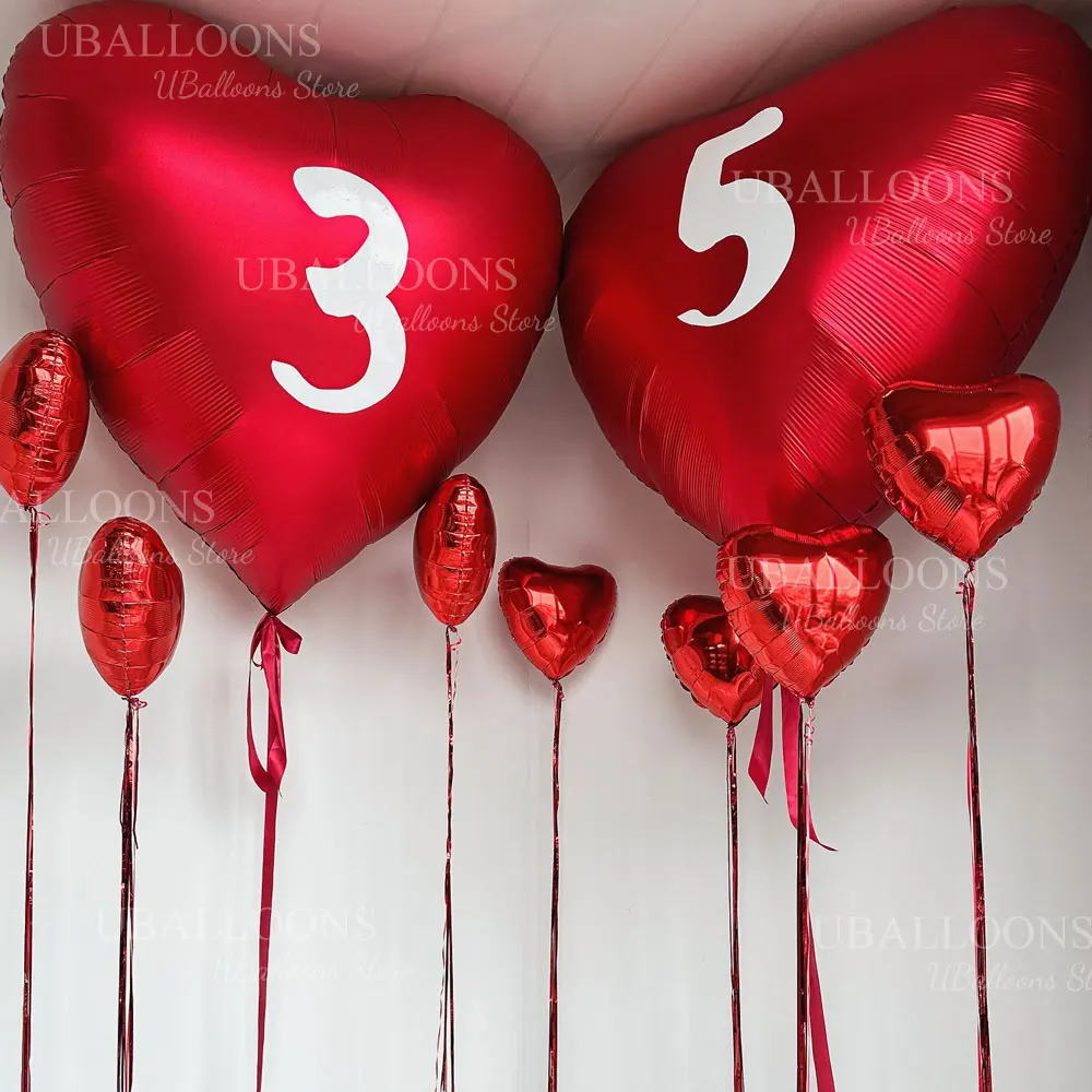 10/20pcs Hanging Heart Balloons Love Foil Heart Shaped Balloons with Ribbon for Wedding Engagement Birthday Valentines Day Decor