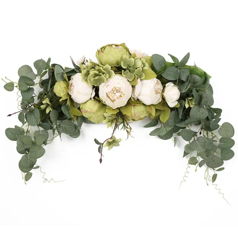 

30 Inch Wedding Arch Floral Ornament Faux Textile Silk Peony Eucalyptus Leaves Floral Door Wall Branch Garland for Wedding Decor