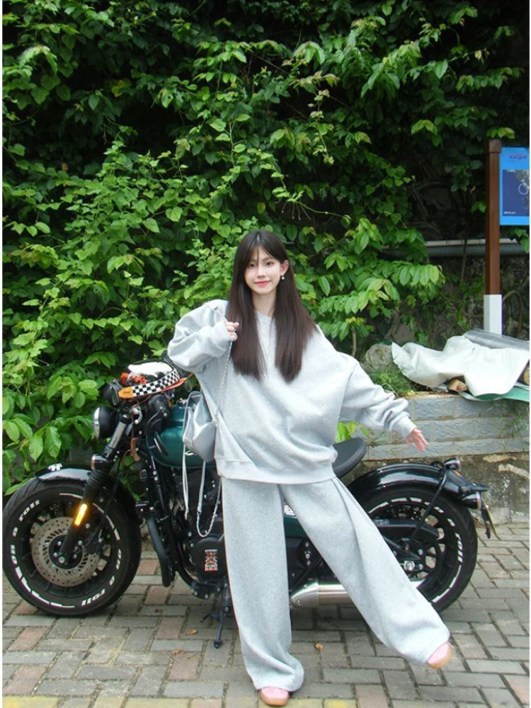 HOUZHOU Casual 2 Piece Sets Women Outfit Pant Sets Oversized Korean Style Jersey Set Vintage Letter Print Off Shoulder Tracksuit 4