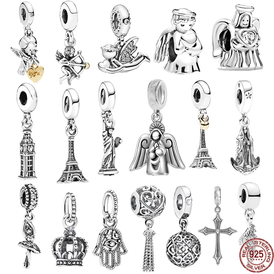 

925 Sterling Silver Little House，Statue Of Liberty，Paris Eiffel Tower Dangle Charm Bead Fit Original Pandora Bracelet Jewelry