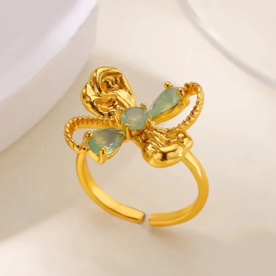 Stone Rings Stainless Steel Gold Adjustable Women