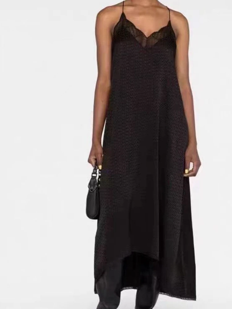 

Spring Summer new Women letter printed V-neck long skirt halter top vest