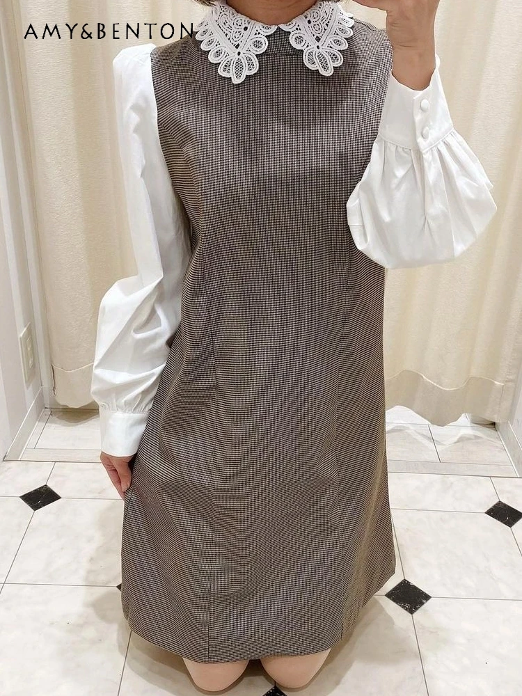 

Spring Autumn New Elegant Fashion Long Sleeve Dress Japanese Style Slim Fit Slimming Women's Temperament Mid-length Dress