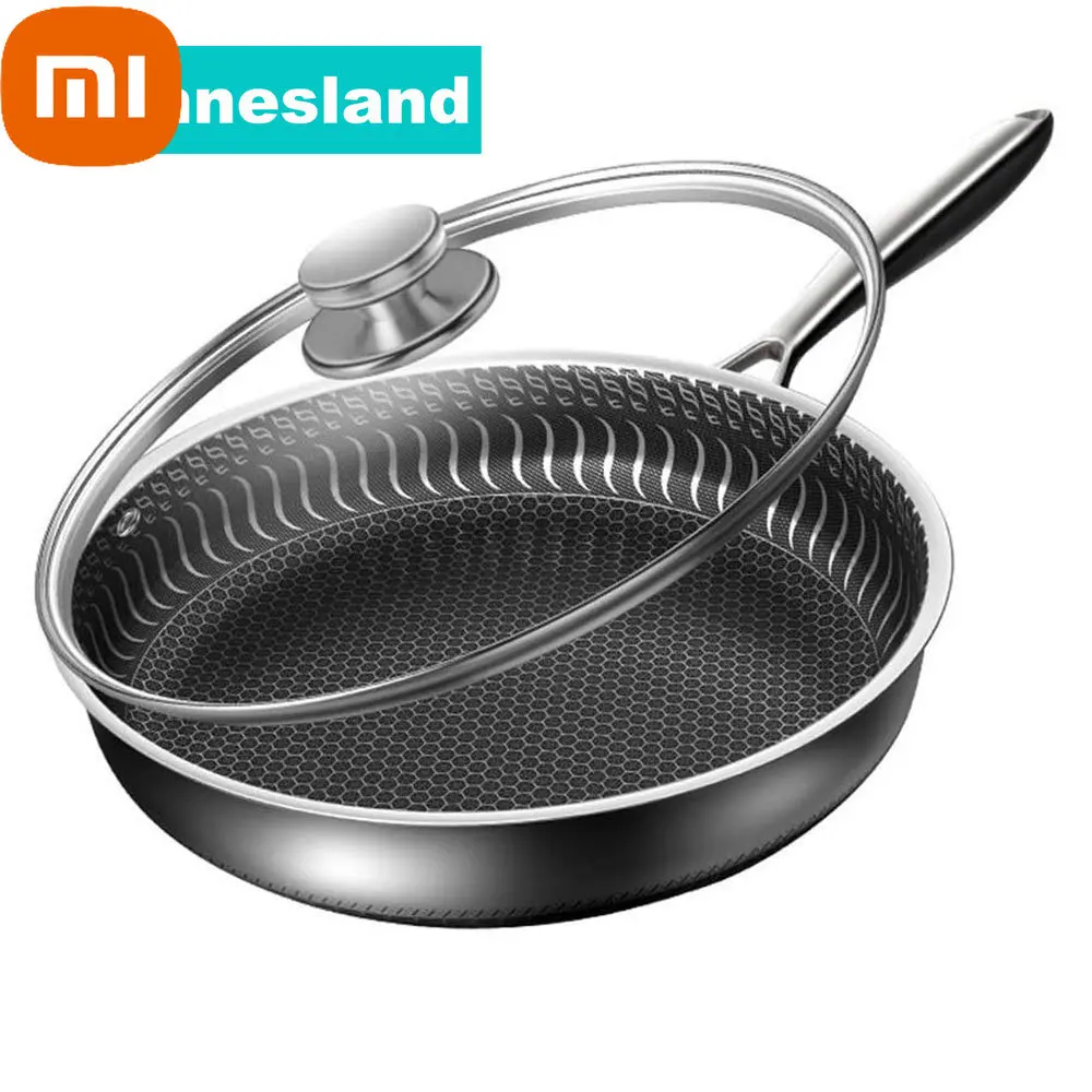 

Xiaomi Schnesland 30CM Pan with Lid 316 Stainless Steel Frying Pans Non-stick Uncoated Wok Pan Double-sided Honeycomb Skillet