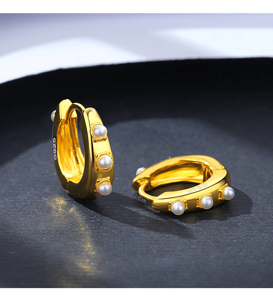 Creolen aus Sterlingsilber, vergoldet, für Damen, kleine Perlen, feiner Schmuck, modische einfache Ohrschnallen, Brautgeschenk_voghion.com