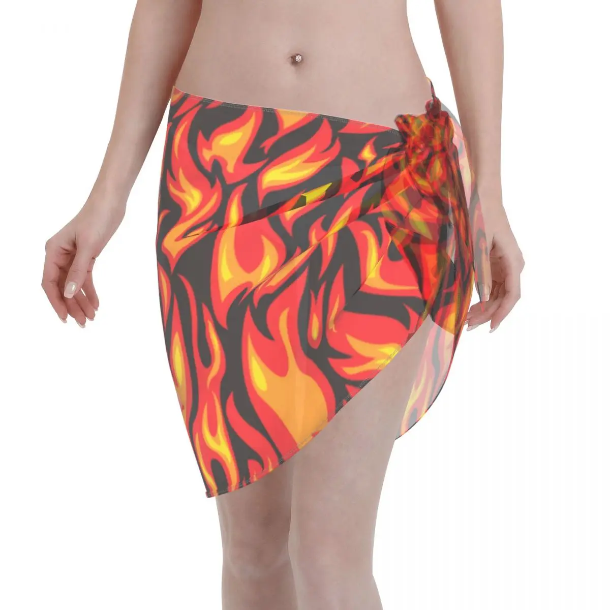 

Fire Short Sarongs Swimsuit Coverups Women Retro Anime Perspective Short Skirt Beach Bikini Wrap