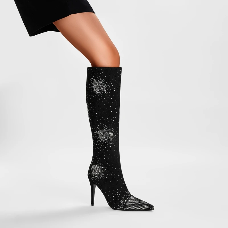 

Women's New Sexy Nightclub Water Diamond Pointed European and American Large Knee Length High Barrel Knight Boots