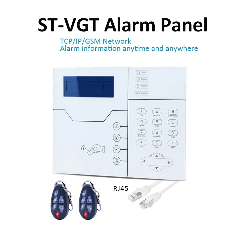 

Wireless 433MHz Focus ST-VGT TCP IP GSM Alarm Host Alarm English French Version with RJ45 Ethernet Cable Port and Remote Control