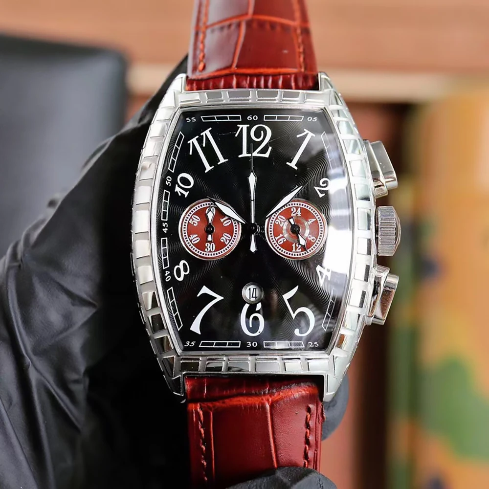 2023 New FM Multi-function wine barrel watch Top brand Luxury leather men's quartz watch High quality men's gift clock