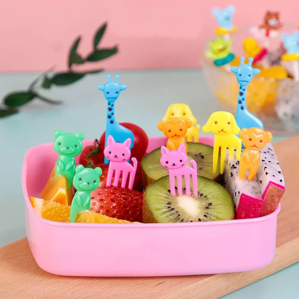 10 pz/pacco fattoria di animali forchetta da frutta Mini cartone animato  bambini Snack Cake Dessert cibo frutta Pick stuzzicadenti Bento pranzo  decorazioni per feste - AliExpress