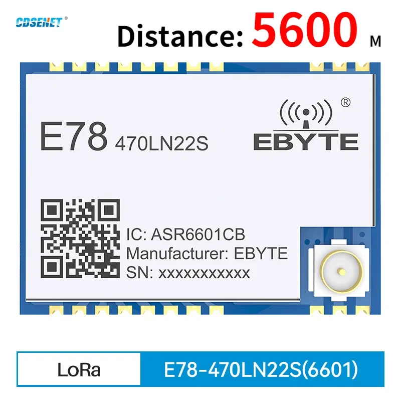 

CDSENET LoRaWAN SoC ASR6601 470MHz LoRa Module 22dBm Wireless SMD Transceiver IPEX Stamp Hole Connector E78-470LN22S(6601)