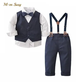 Set di vestiti formali per neonato gilet + pantaloni con bretelle + camicia + papillon 4 pezzi neonato bambino vestito da bambino Set di abbigliamento per bambini 1-7Y