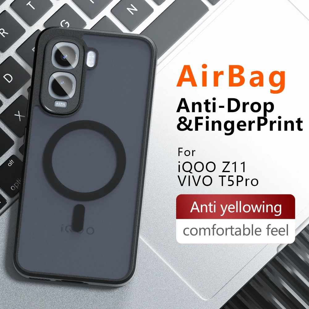 Frosted Matte Shockproof Magnetic Phone Case - Transparent Cover with TPU Bumper