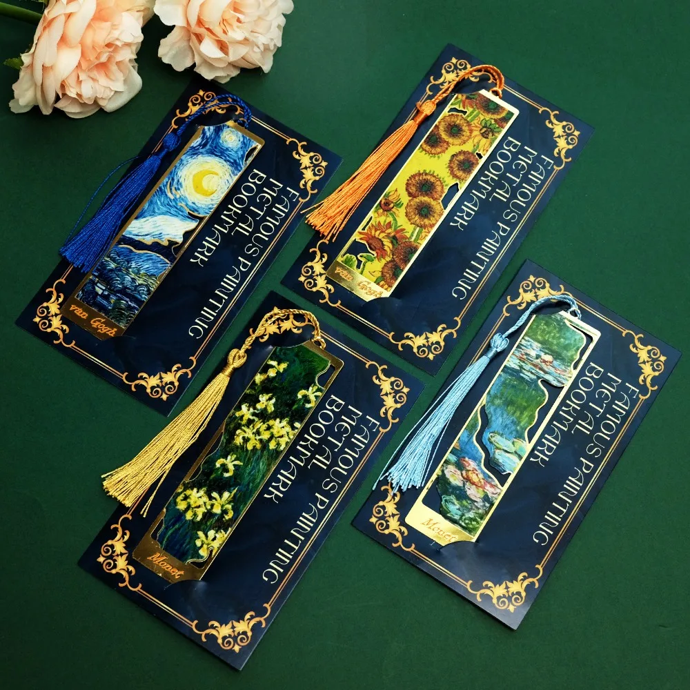 Van Gogh Oil Painting Exquisite Starry Sky Sunflower Metal Bookmarks Art Exhibition Souvenirs Gift Box Packaging Holiday Gift