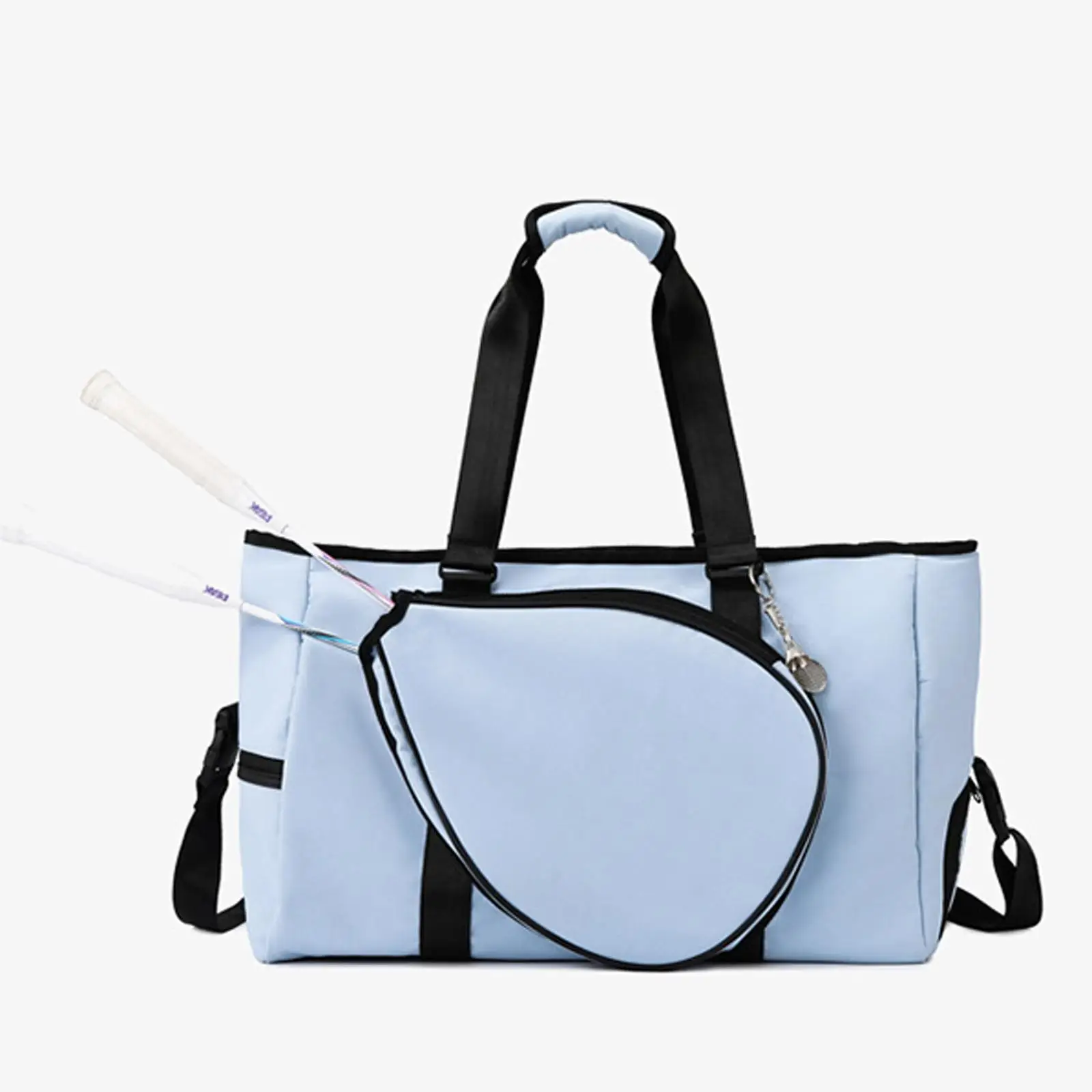 Badminton Racket Shoulder Bag with Zipper Large Capacity Tote Badminton Racquet Carry Bag for Men Women with Shoe Compartment