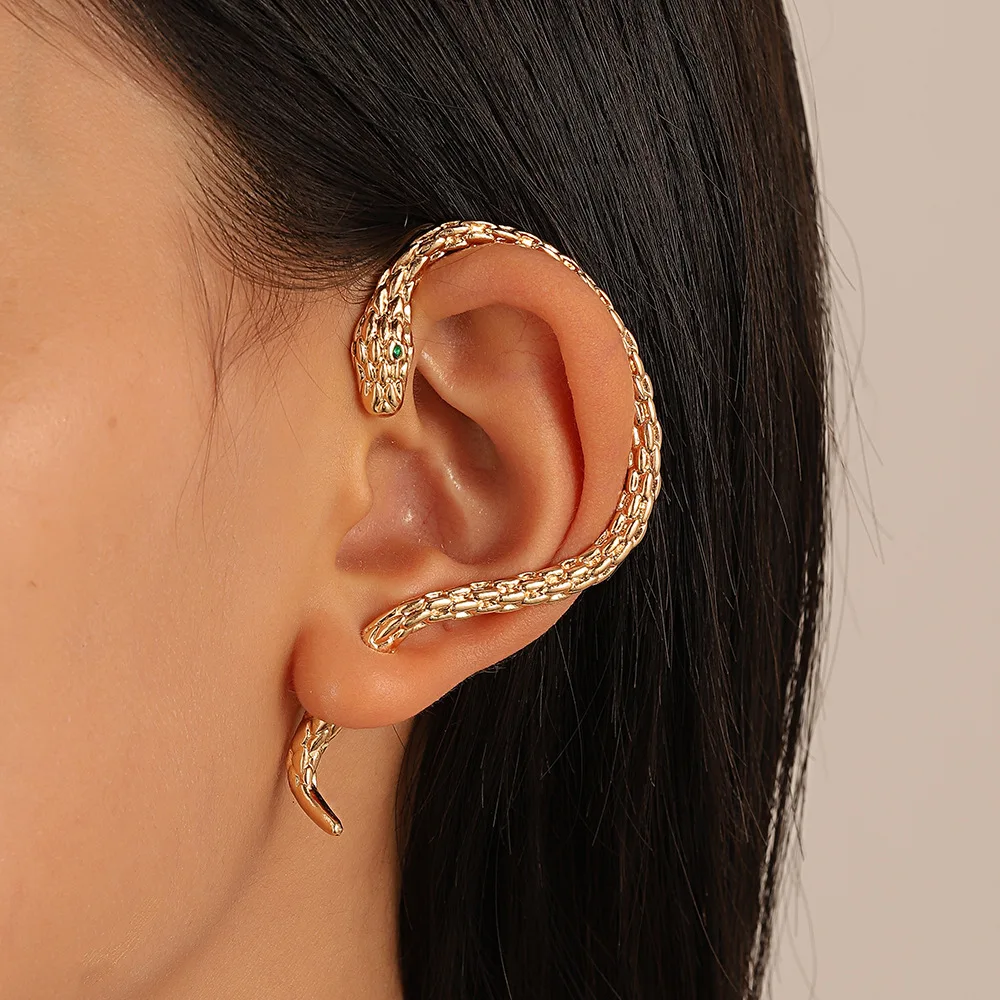 Gold Plated Snake Shape Zircon Clip Earrings Vintage Punk Geometric Animal Earring For Women Trend Party Jewelry WANZHI ear clip earrings clip earrings ear clip ear accessories
