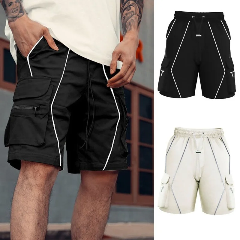 Overalls Shorts Solid Color Outer Wear Trend Pants Men's Tide Brand Sports Pants Casual Five Points Multi-pocket