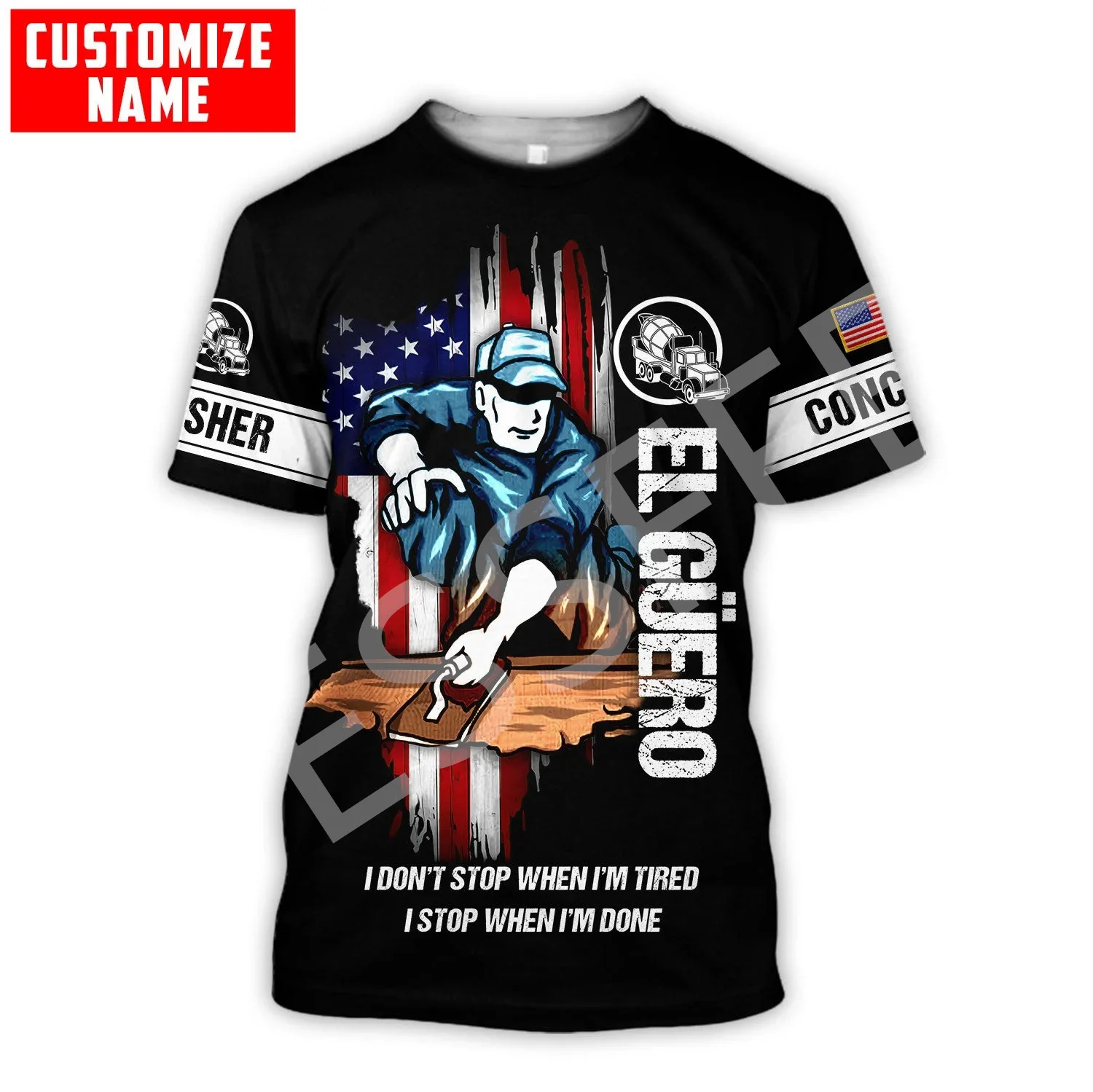 

Custom Name Cosplay Concrete Finisher Cutter Trucker Tattoo Summer Retro Harajuku 3DPrint Streetwear T-Shirts Short Sleeves X4