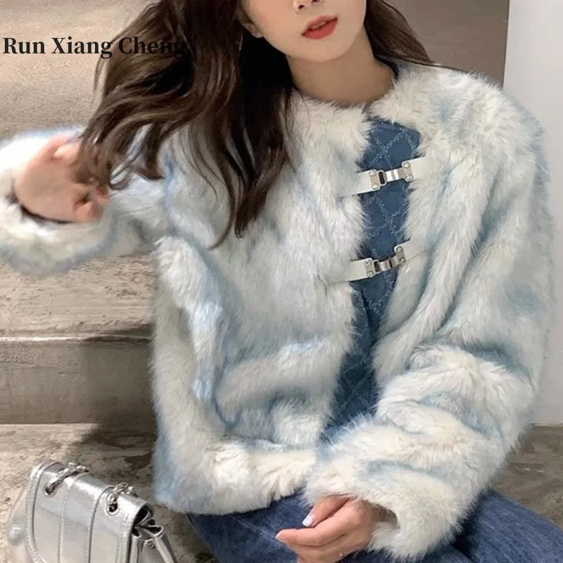 

Runxiangcheng 2023 Autumn/Winter New High End Fashion Loose Versatile Slim and Thick Warm Women's Fur Coat Free Shipping