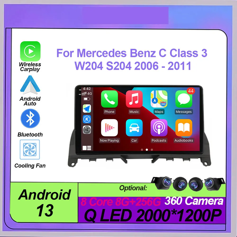 

9 дюймов Android 13 для Mercedes Benz C Class 3 W204 S204 2006 - 2011 автомобильное радио QLED 4G Авторадио Видео мультимедийный плеер Carplay