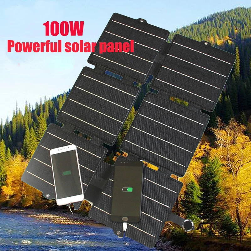 Poderoso Carregador de Painel Solar com Interface Usb dc Dobrável Portátil Painel Solar para Varanda ao ar Livre Turismo Acampamento 100w 12v