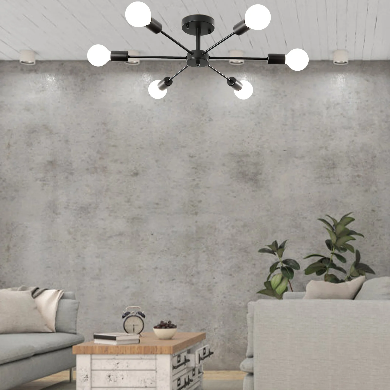 

Semi-recessed Ceiling Light Modern 6-head Chandelier Semi Flush Mount Ceiling Light