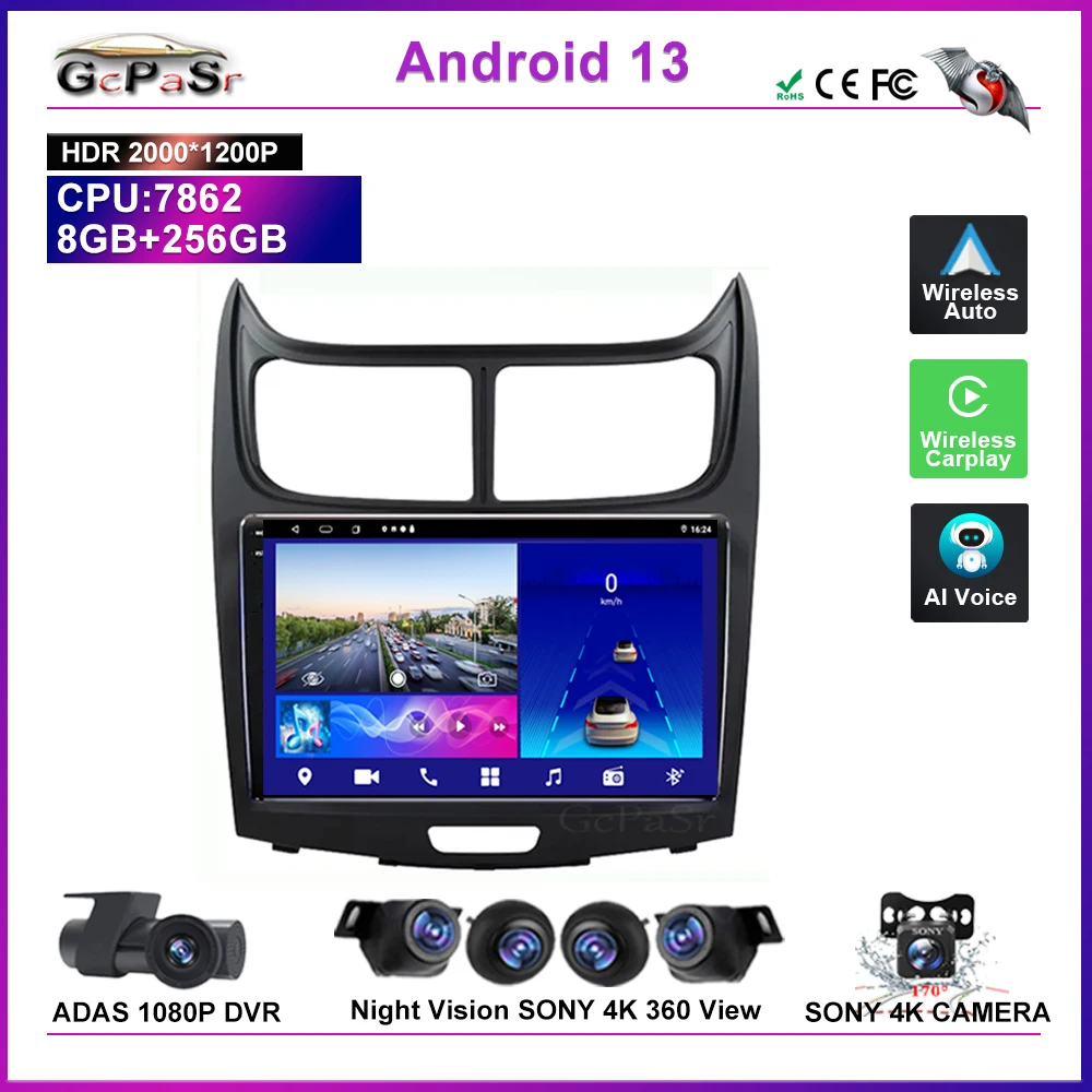 쉐보레 세일 2009 2010 2011 2012 2013 자동차 라디오 멀티미디어 GPS 네비게이션, 안드로이드 12, 2Din DVD 플레이어 스크린 카메라 없음