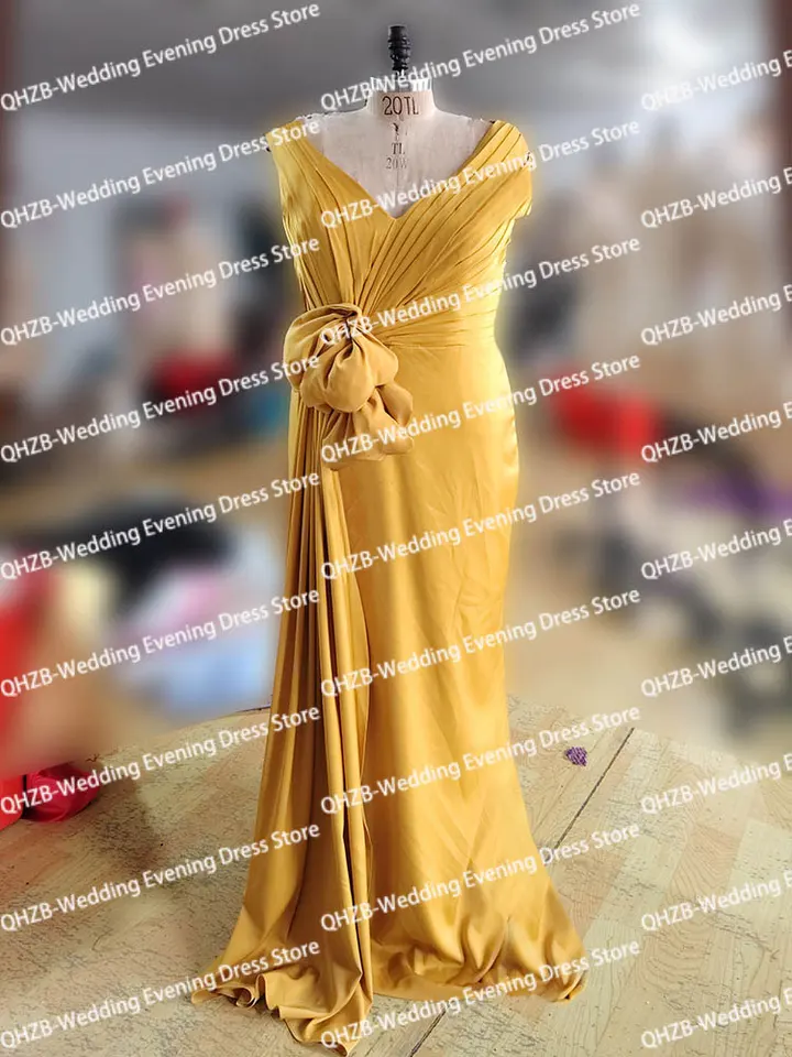 Fashion Stunning Yellow V-Neck Knoted Mermaid Off the Shoulder Formal  Wedding Guest Evening Prom Dresses Summer 2023 - AliExpress 320