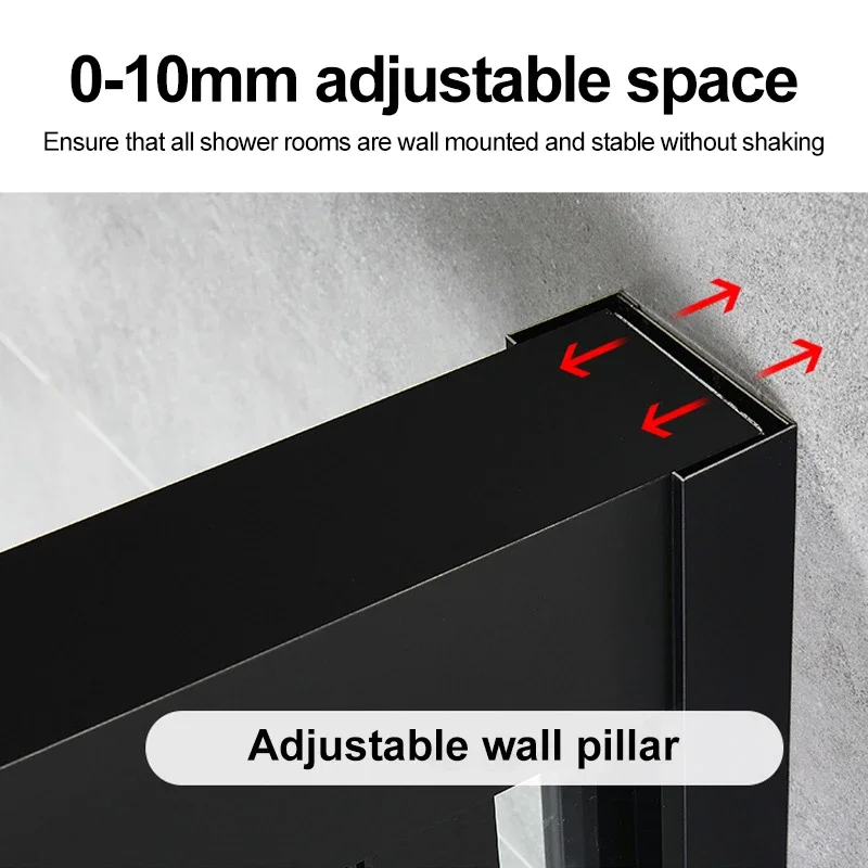 Black Frameless Transparent High Security Tempered Glass Rectangular Glass Partition L-shaped Hinged Shower Door