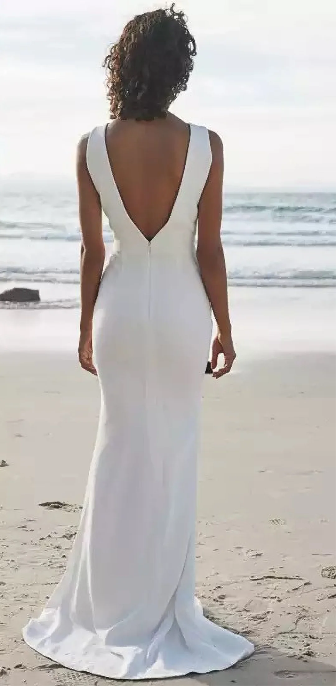 

POMUSE White Simple O-Neck Wedding Dresses Backless Satin Sleeveless Bride Dress Custom Made Vestido De Novia for Women