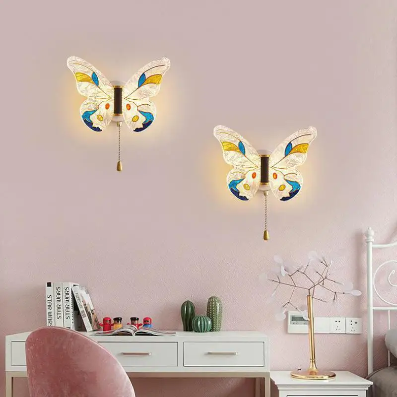 Borboleta de Cabeceira Quarto das Crianças Fundo da Parede Lâmpada Parede Nordic Personalidade Criativa Iluminação Luz Led 8w 6 Borboleta de cabeceira led 8w lâmpada parede