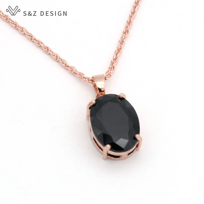 S&Z DESIGN New Fashion Oval Egg Shape Cubic Zirconia Pendant Necklace For Women Wedding 585 Rose Gold Color Party Jewelry