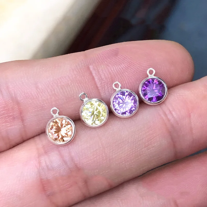 925 Sterling Silver Birthstone Bezel Drop Charm 6MM Pendant Zircon Charm For Necklace Earring DIY Jewelry Findings Accessories