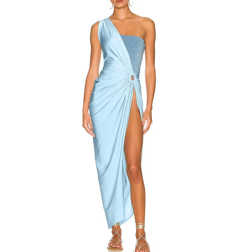 

2023 One Shoulder Cut Out One Piece Swimsuits Women Swimwear Beach Outfits Set Solid Color Elegant Luxury Bathing Suit Beachwear