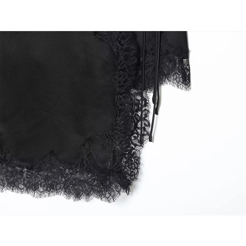 Women Elegant Luxury Satin Lace Skirt Asymmetry Long Straight Skirt 2025 New Spring Autumn Fashion Chic Party Mujer Skirt