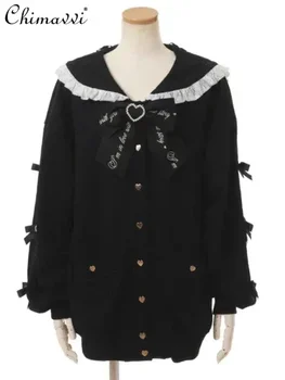 Felpa con cappuccio dolce con fiocco in nastro con colletto alla marinara prodotta in massa dalla miniera giapponese di lisa donna autunno stile Preppy Y2K felpa oversize carina 1