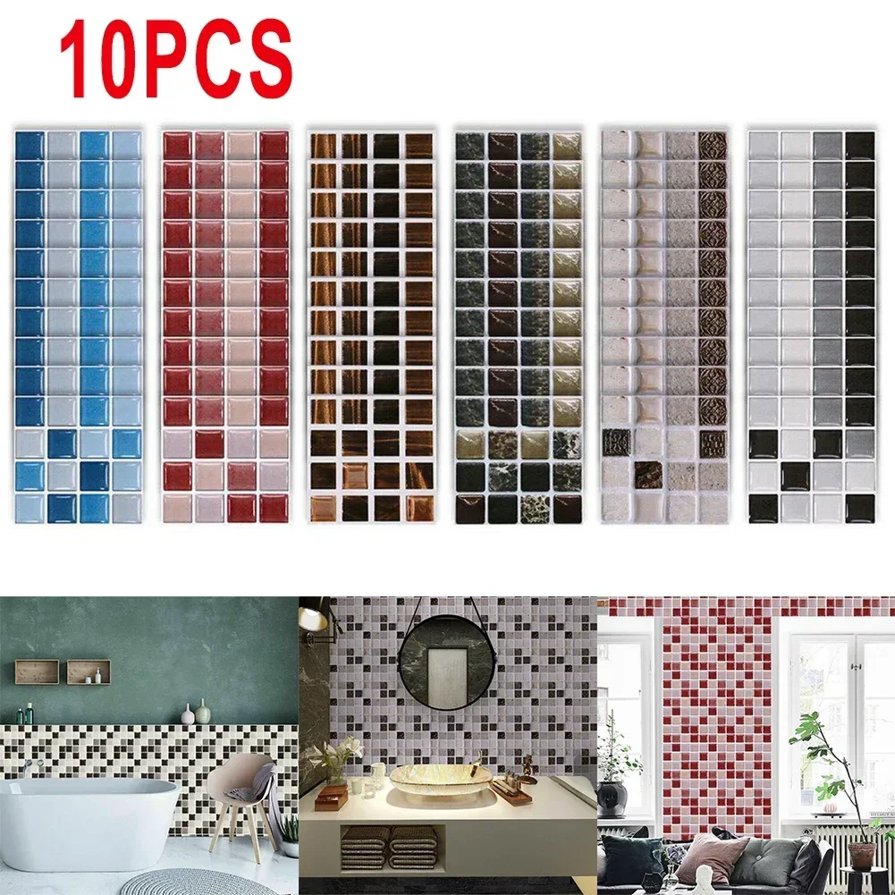 10Pcs 3D Baseboard Sticker Moroccan Mosaic Tile Style Wall Border Sticker DIY Kitchen Bathroom Decoration Waistline Wall