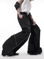 Mauroicardi printemps automne Cool noir Baggy jambe large Techwear pantalon pour hommes avec de nombreuses fermetures éclair vêtements de créateur de luxe Streetwear 4