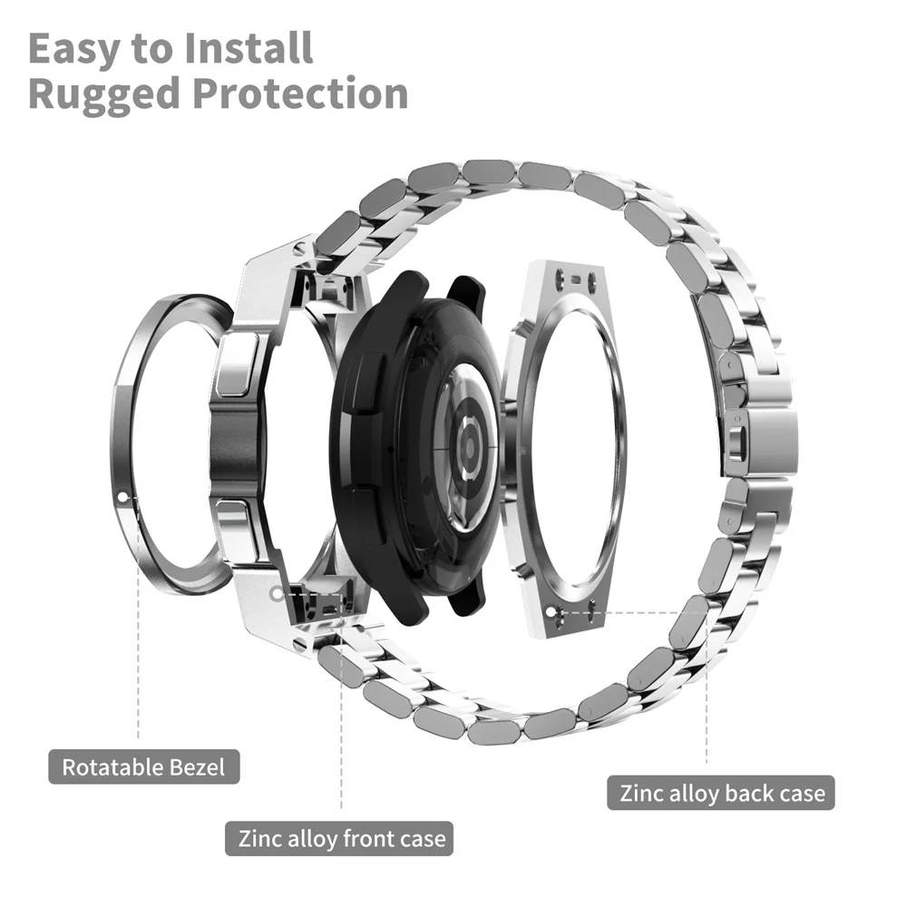 Metal Case & Rubber Strap For Samsung Watch 6 Classic 47MM Luxury Modification Kit Watch 6Classic Mod Bezel Sports Silicone Band