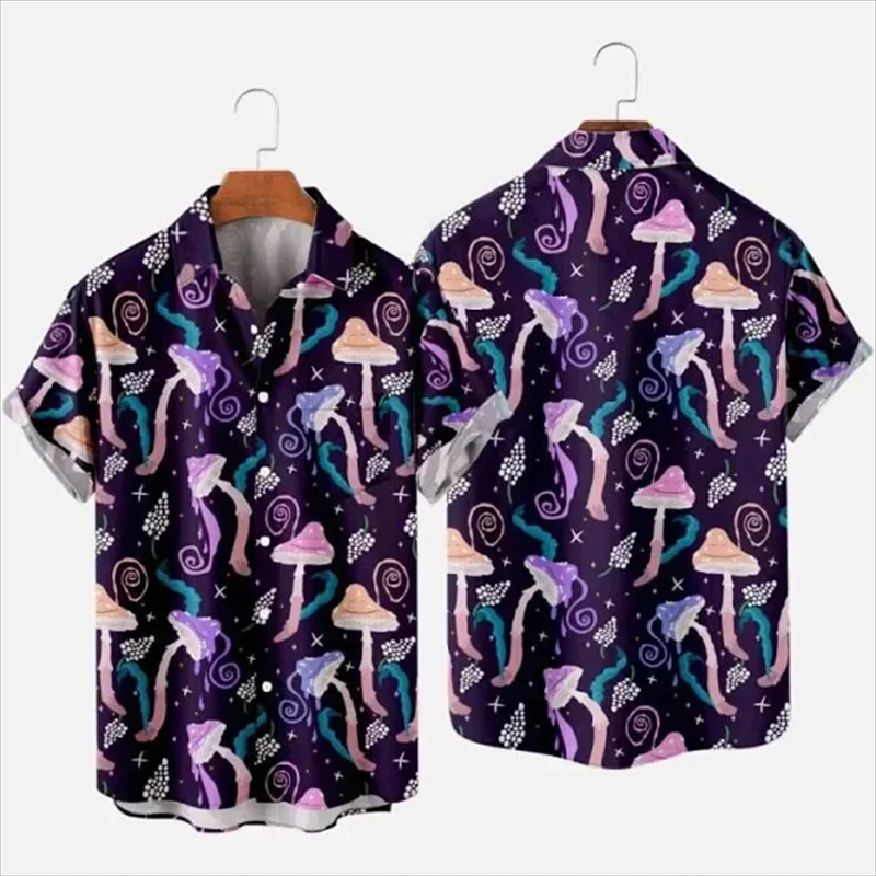 

Mushroom 3d Print Shirts Men Fashion Hawaiian Shirt Short Sleeve Casual Beach Shirts Boys Single-Breasted Blouse Men's Clothing