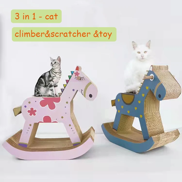 

3 in 1 Trojan Horse Cat Scratchers Climbers Toys Upgrade Cat Scratching Board Cardboard Scratcher Pads for Cats